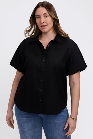 Front view of the Paula Plus Solid Puff Sleeve Shirt #color_black