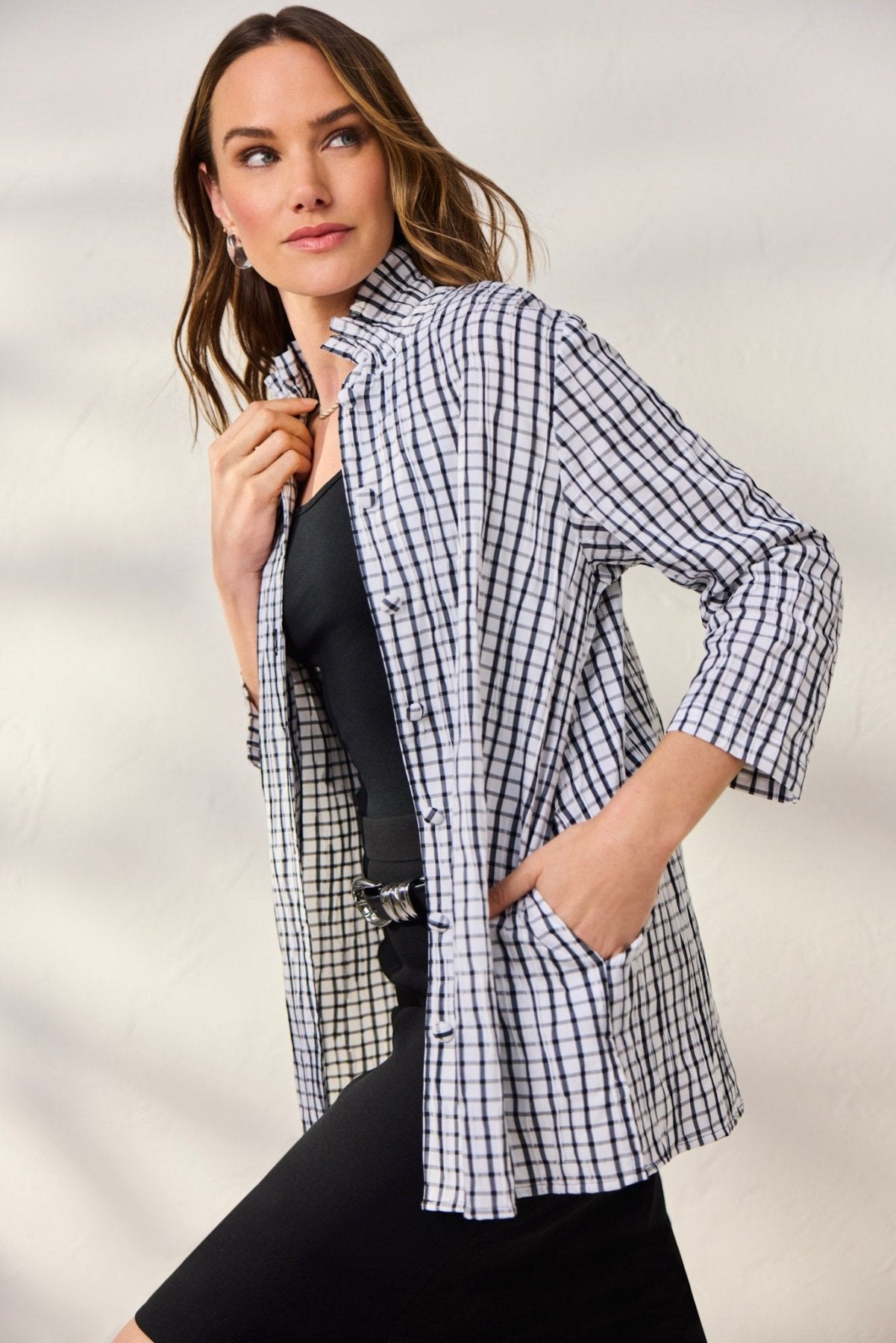 Carolina Crinkle 3/4 Sleeve Shirt Jacket- Foxcroft