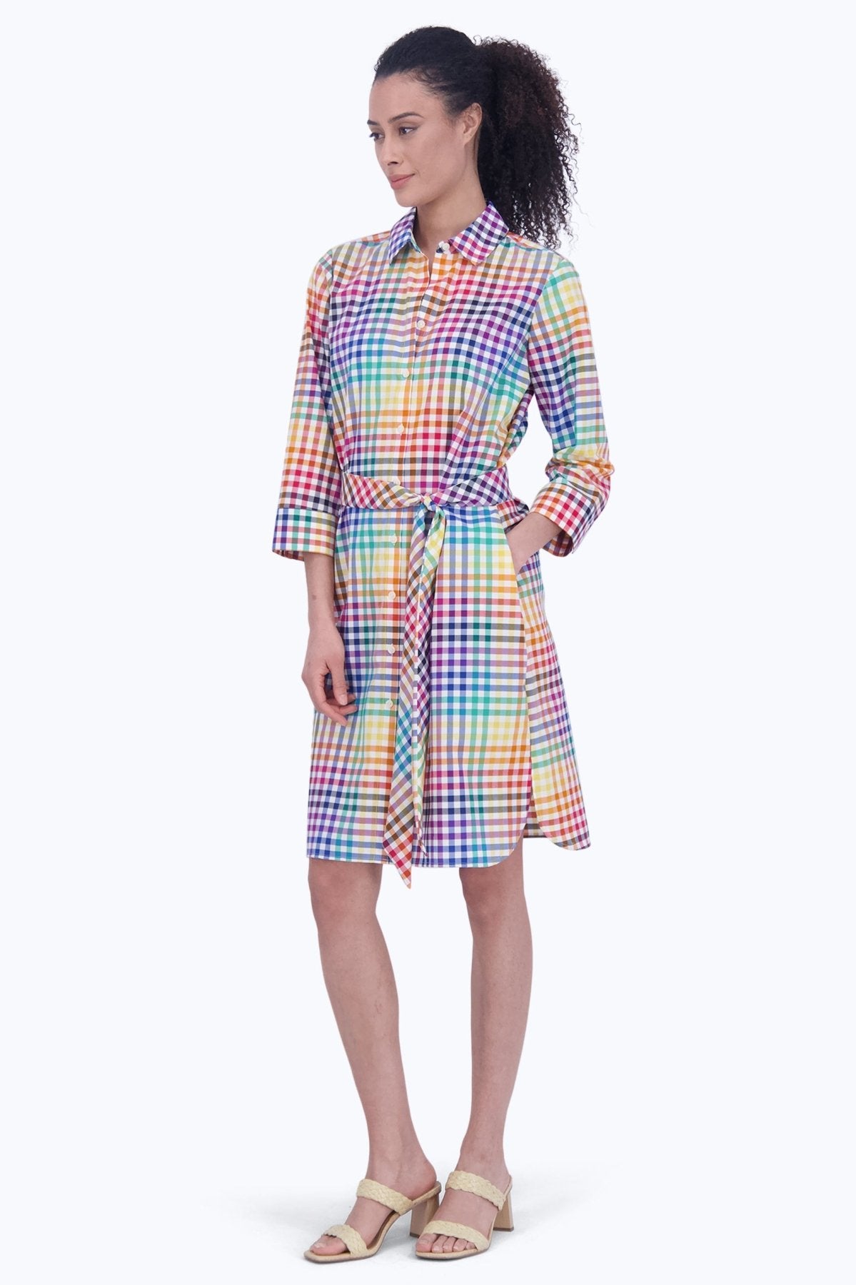 Rocca Rainbow Gingham 3/4 Sleeve Dress