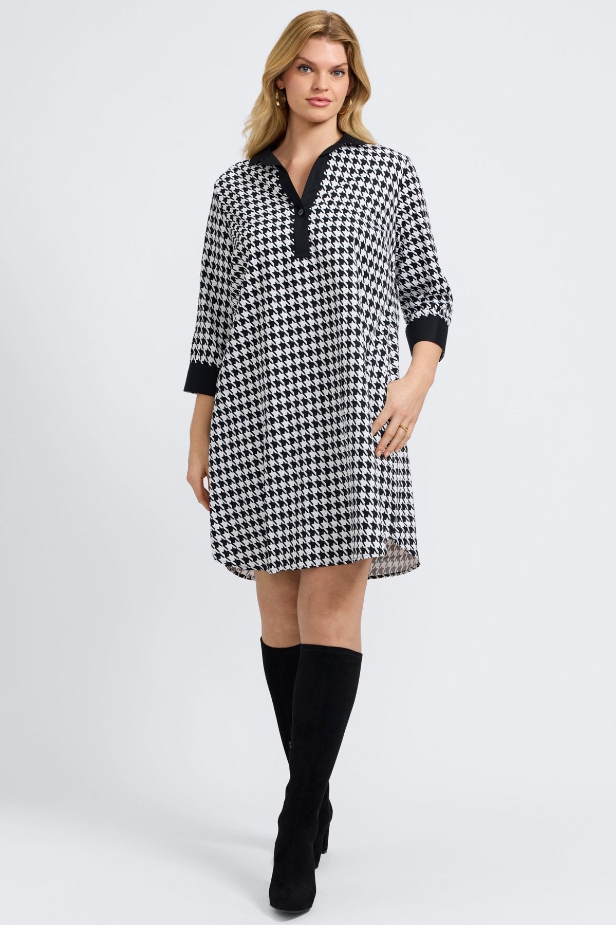 Sloane Plus Classic Houndstooth 3/4 Sleeve Dress
