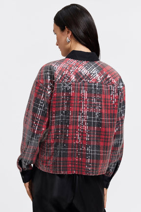Marina Sequined Long Sleeve Short Shirt