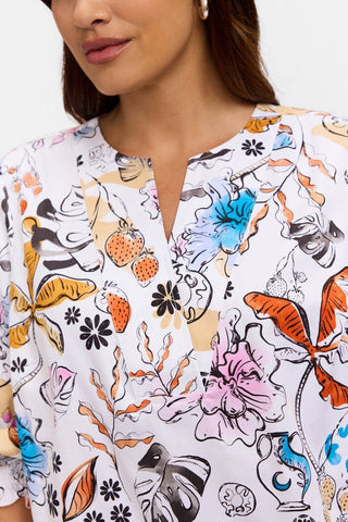 Alicia Plus Tropical Watercolor 3/4 Sleeve Popover Shirt