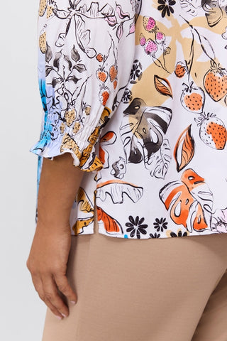 Alicia Plus Tropical Watercolor 3/4 Sleeve Popover Shirt