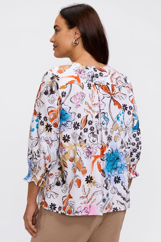Alicia Plus Tropical Watercolor 3/4 Sleeve Popover Shirt