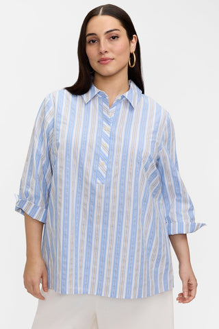 Therese Plus Multi Seersucker 3/4 Sleeve Popover Shirt