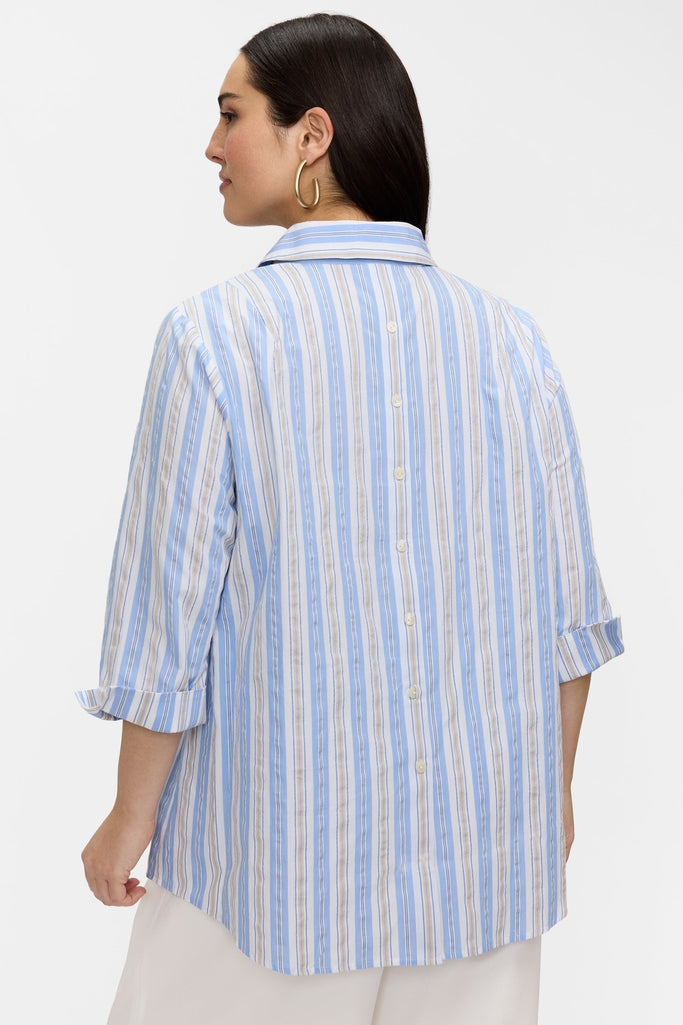 Therese Plus Multi Seersucker 3/4 Sleeve Popover Shirt