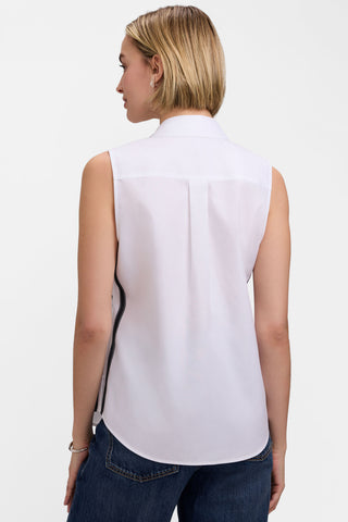 Back view of the Brooke No Iron Pinpoint Sleeveless Tank featuring the pleat on the back 