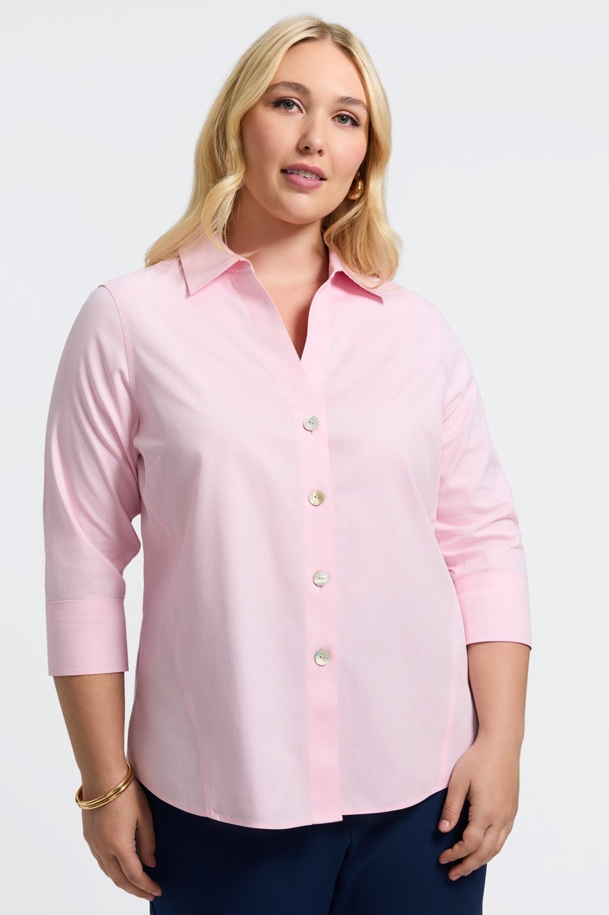 Paityn Plus No Iron Pinpoint 3/4 Sleeve Shirt