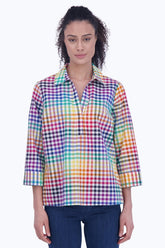 Sophia Rainbow Gingham 3/4 Sleeve Popover Shirt