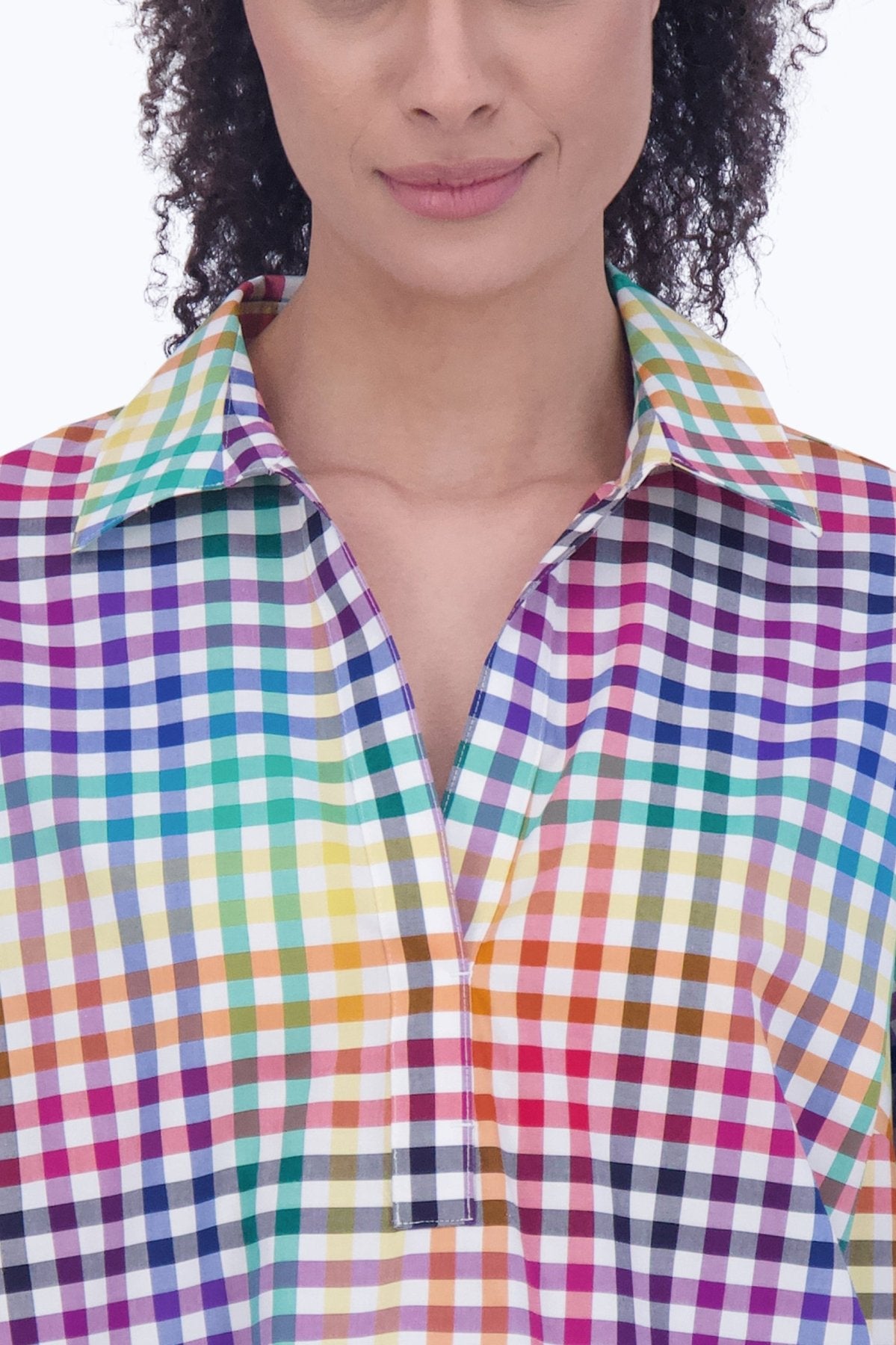 Sophia Rainbow Gingham 3/4 Sleeve Popover Shirt