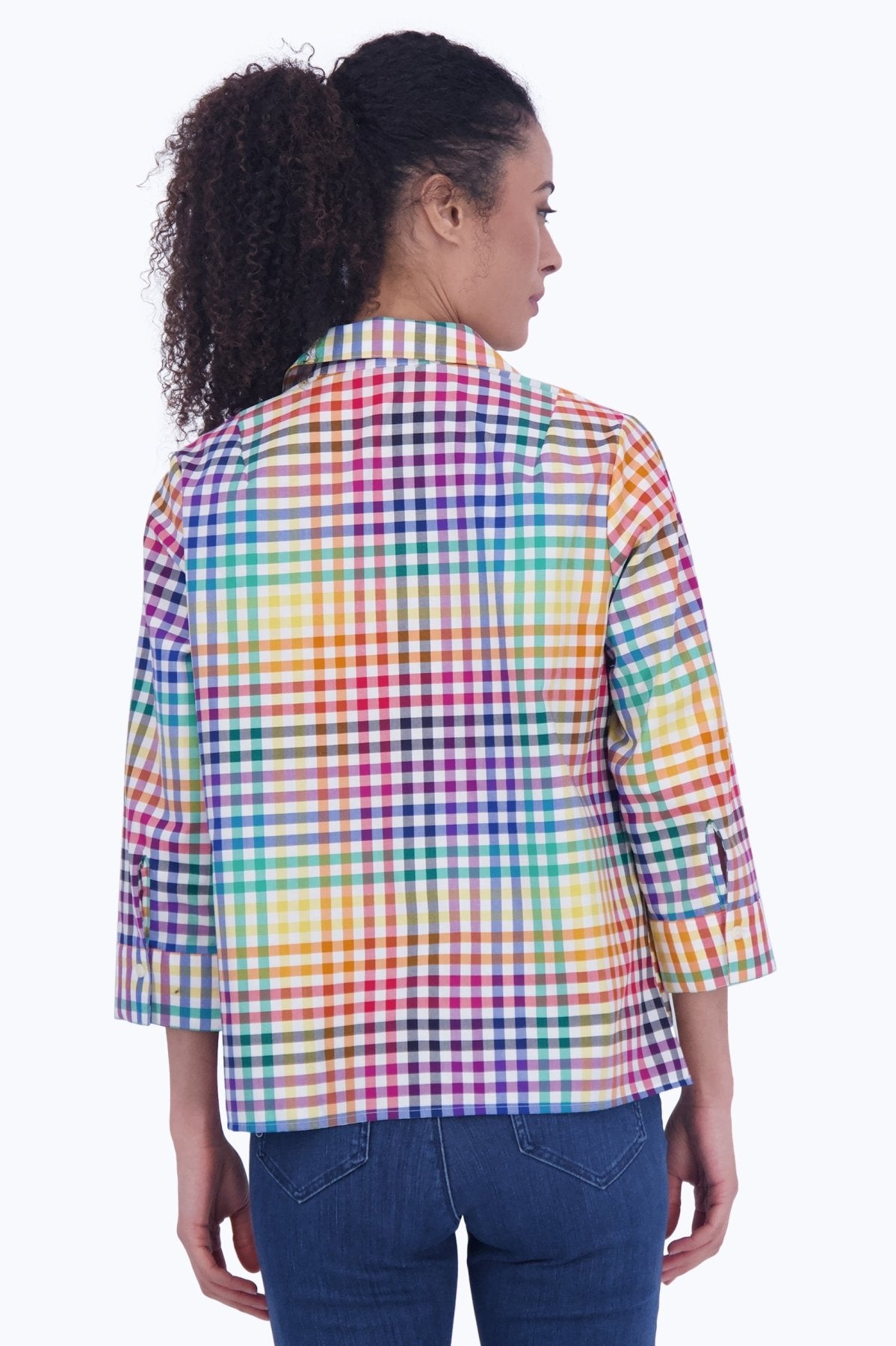 Sophia Rainbow Gingham 3/4 Sleeve Popover Shirt