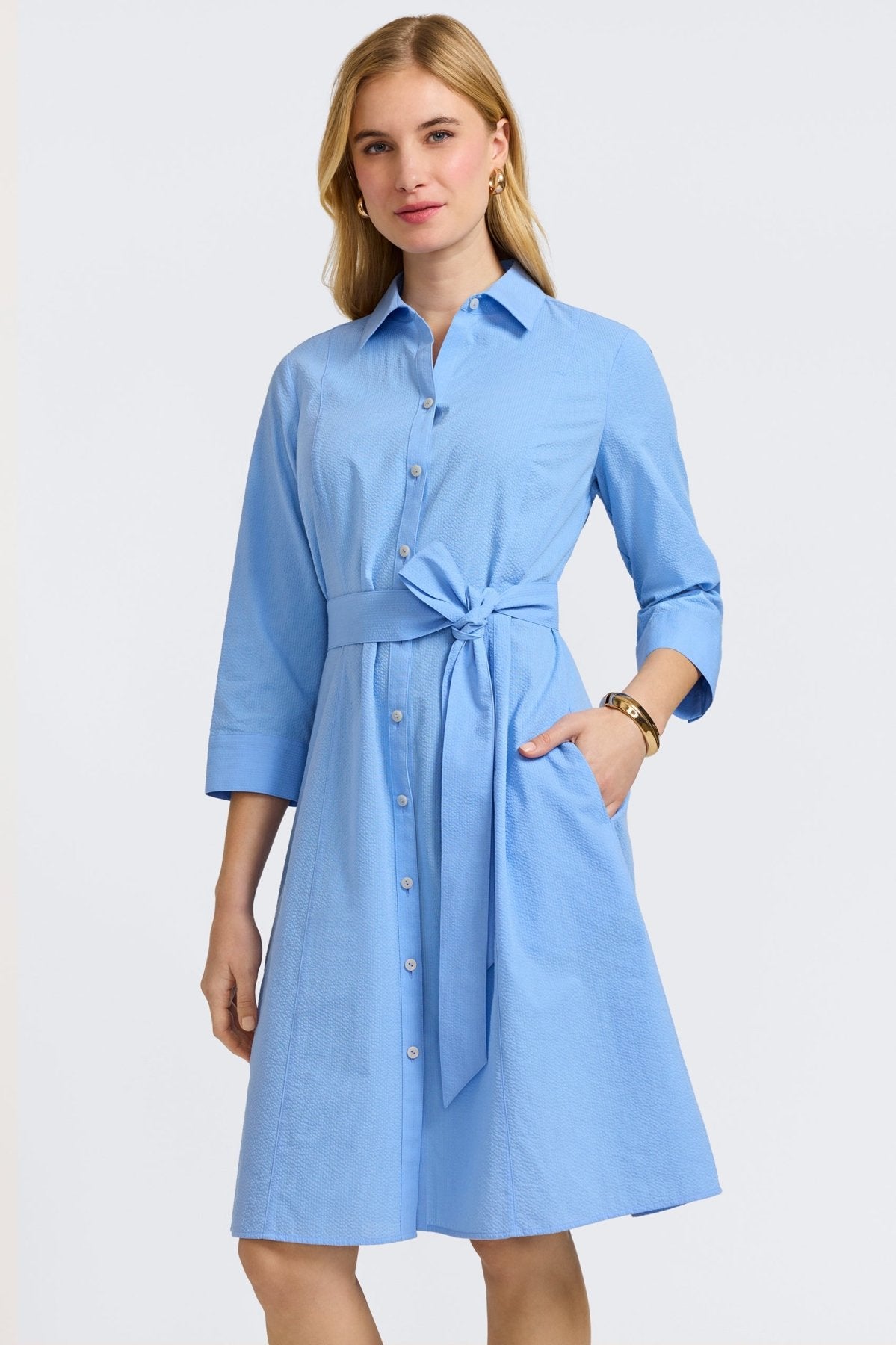 Fiona Seersucker 3/4 Sleeve Dress