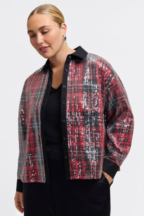 Marina Plus Sequined Long Sleeve Short Shirt