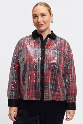 Marina Plus Sequined Long Sleeve Short Shirt