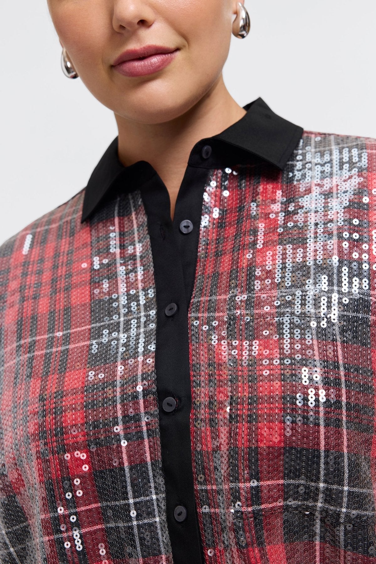 Marina Plus Sequined Long Sleeve Short Shirt