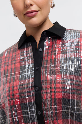 Marina Plus Sequined Long Sleeve Short Shirt