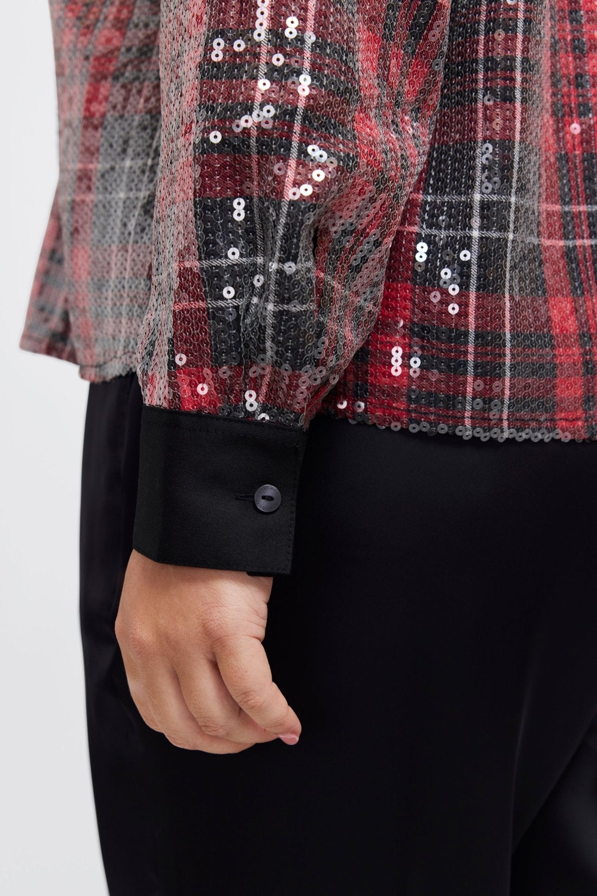 Marina Plus Sequined Long Sleeve Short Shirt