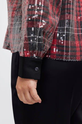 Marina Plus Sequined Long Sleeve Short Shirt