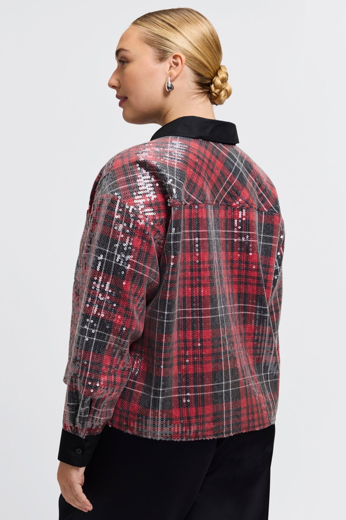 Marina Plus Sequined Long Sleeve Short Shirt