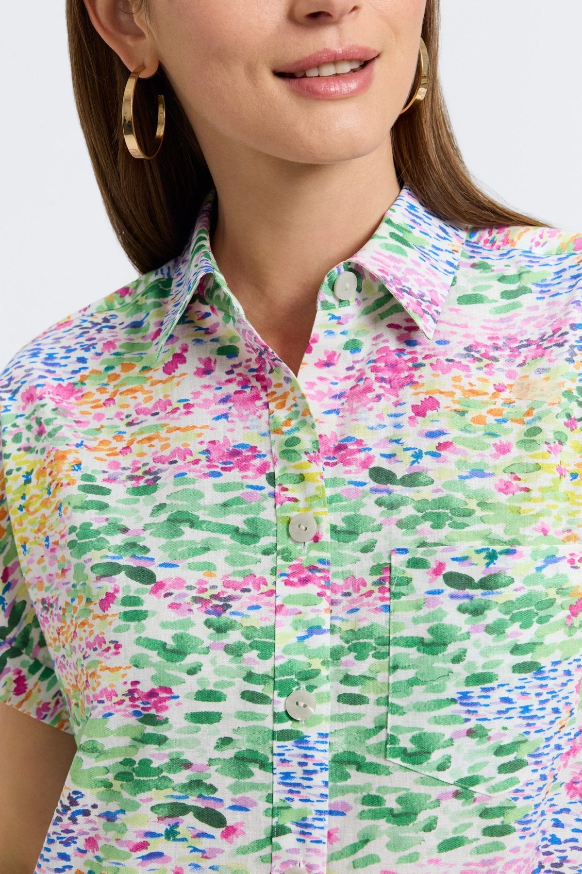 Abigail Linen Impressionist Floral Short Sleeve Shirt