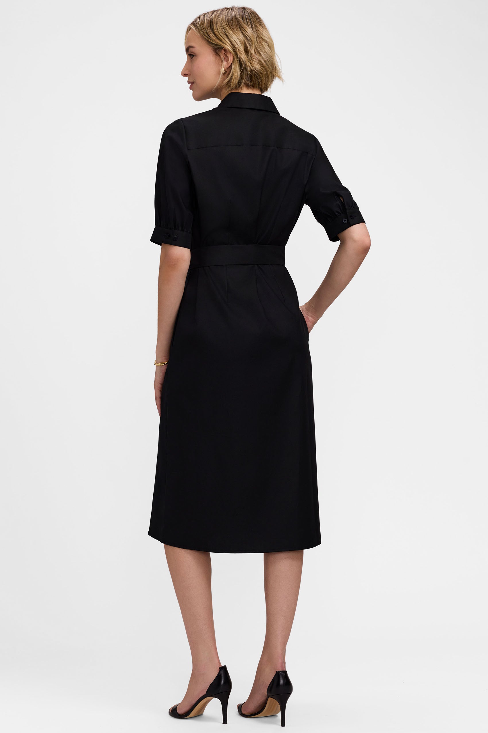 Foxcroft Esther Floral Embroidery Elbow Sleeve Dress Black & White Floral Embroidery / S Foxcroft Esther Floral Embroidery Elbow Sleeve Dress Black & White Floral Embroidery / S
