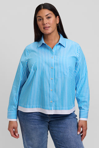 Jodie Plus No Iron Pinpoint Stripe Long Sleeve Short Shirt