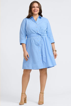 Fiona Plus Seersucker Lake Blue 3/4 Sleeve Dress
