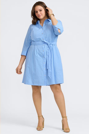 Fiona Plus Seersucker Lake Blue 3/4 Sleeve Dress