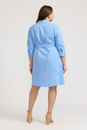 Fiona Plus Seersucker Lake Blue 3/4 Sleeve Dress