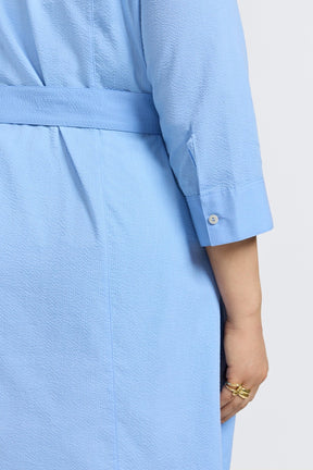 Fiona Plus Seersucker Lake Blue 3/4 Sleeve Dress