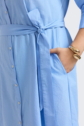 Fiona Plus Seersucker Lake Blue 3/4 Sleeve Dress