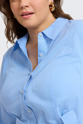 Fiona Plus Seersucker Lake Blue 3/4 Sleeve Dress