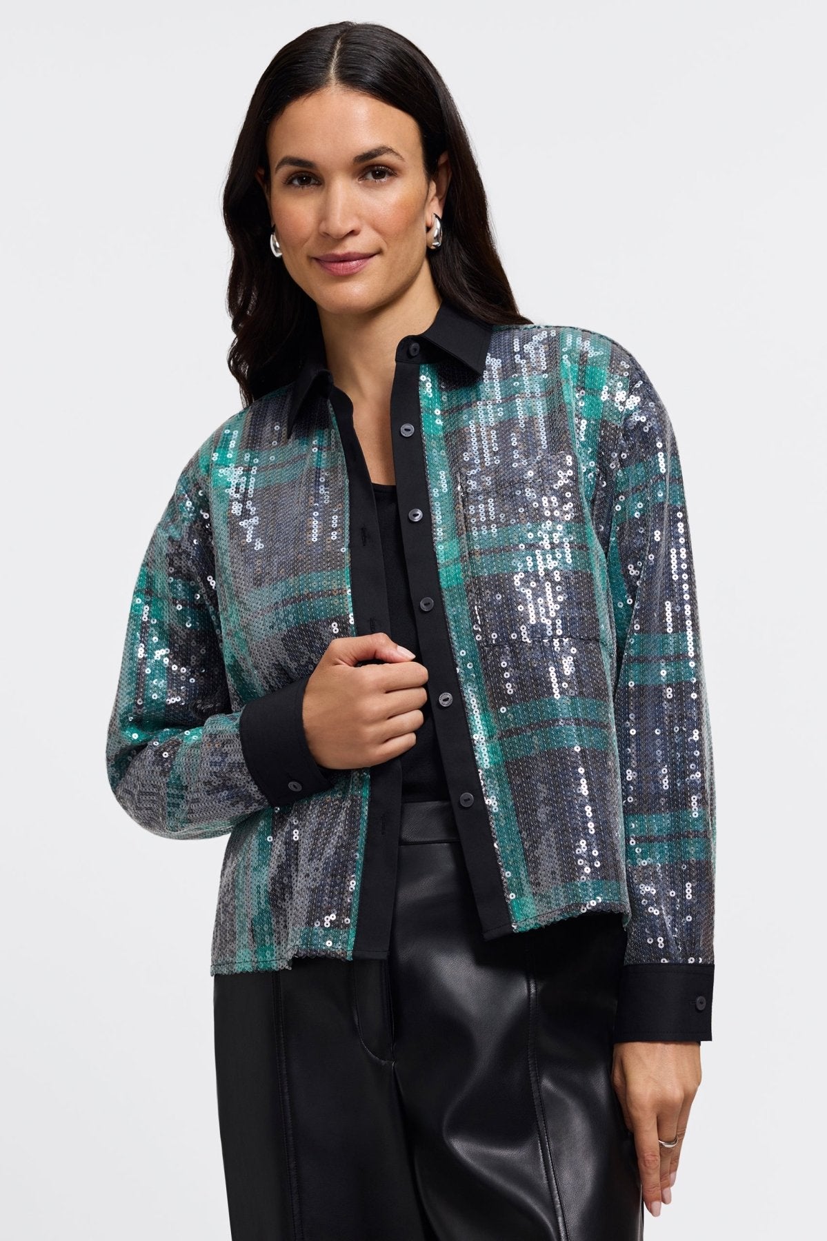 Marina Sequined Long Sleeve Short Shirt
