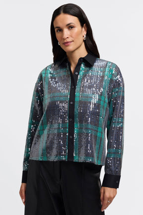 Marina Sequined Long Sleeve Short Shirt