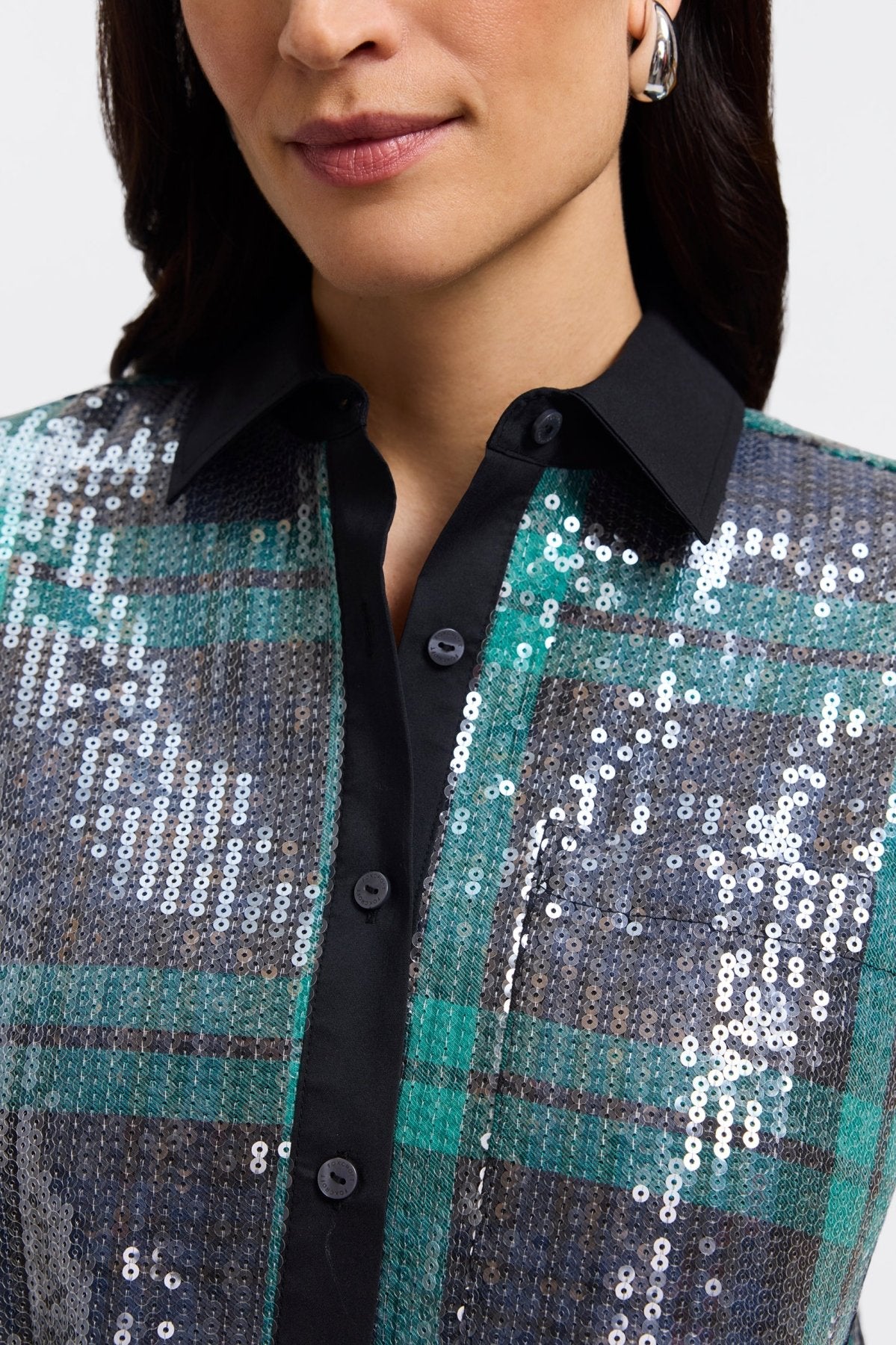 Marina Sequined Long Sleeve Short Shirt