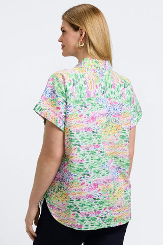 Abigail Plus Linen Impressionist Floral Short Sleeve Shirt