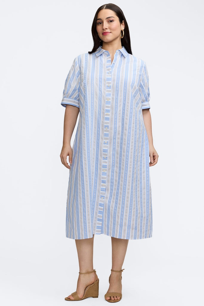 Esther Plus Multi Seersucker Elbow Sleeve Dress