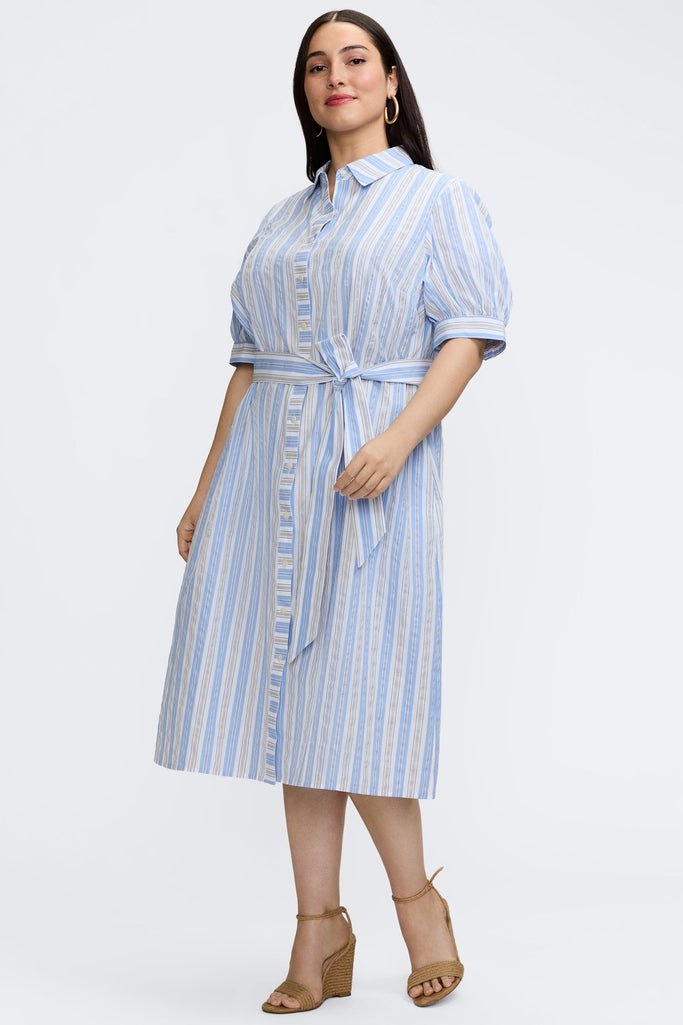 Esther Plus Multi Seersucker Elbow Sleeve Dress