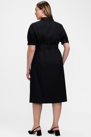 Back view of the Esther Plus Floral Embroidery Elbow Sleeve Dress 