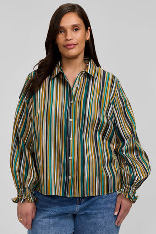 Vivienne Plus Watercolor Stripe Long Sleeve Short Shirt