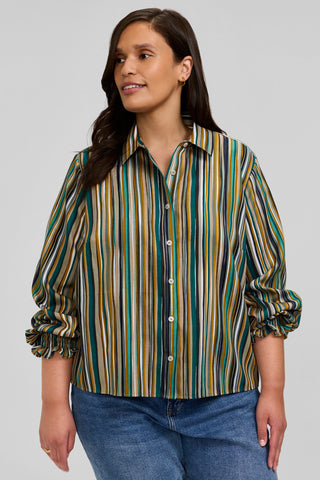 Vivienne Plus Watercolor Stripe Long Sleeve Short Shirt