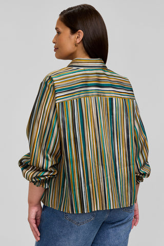 Vivienne Plus Watercolor Stripe Long Sleeve Short Shirt