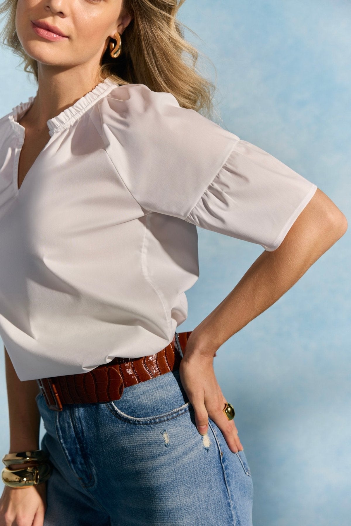 Vicky No Iron Stretch Elbow Sleeve Popover Shirt