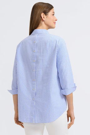 Therese Seersucker Thin Stripe 3/4 Sleeve Popover Shirt