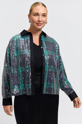 Marina Plus Sequined Long Sleeve Short Shirt