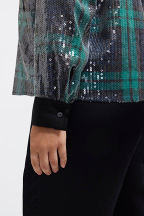 Marina Plus Sequined Long Sleeve Short Shirt