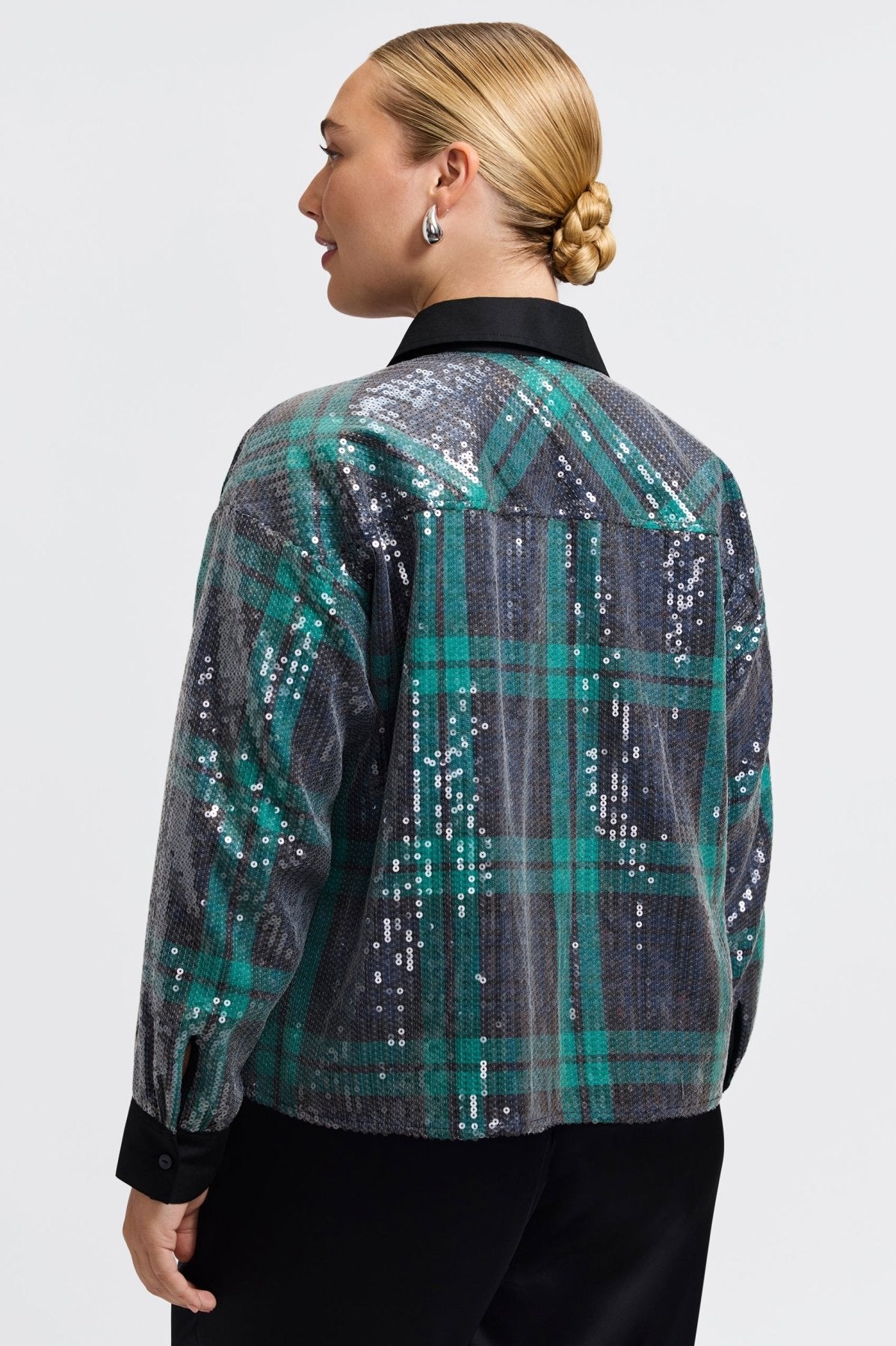 Marina Plus Sequined Long Sleeve Short Shirt