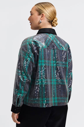 Marina Plus Sequined Long Sleeve Short Shirt
