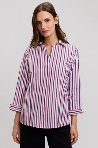 Taylor No Iron Pinpoint Stripe 3/4 Sleeve Shirt