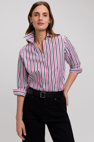 Taylor No Iron Pinpoint Stripe 3/4 Sleeve Shirt